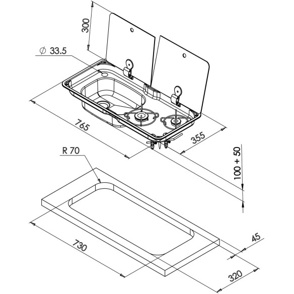 Combiné réchaud 2 feux et évier Can RG-428403