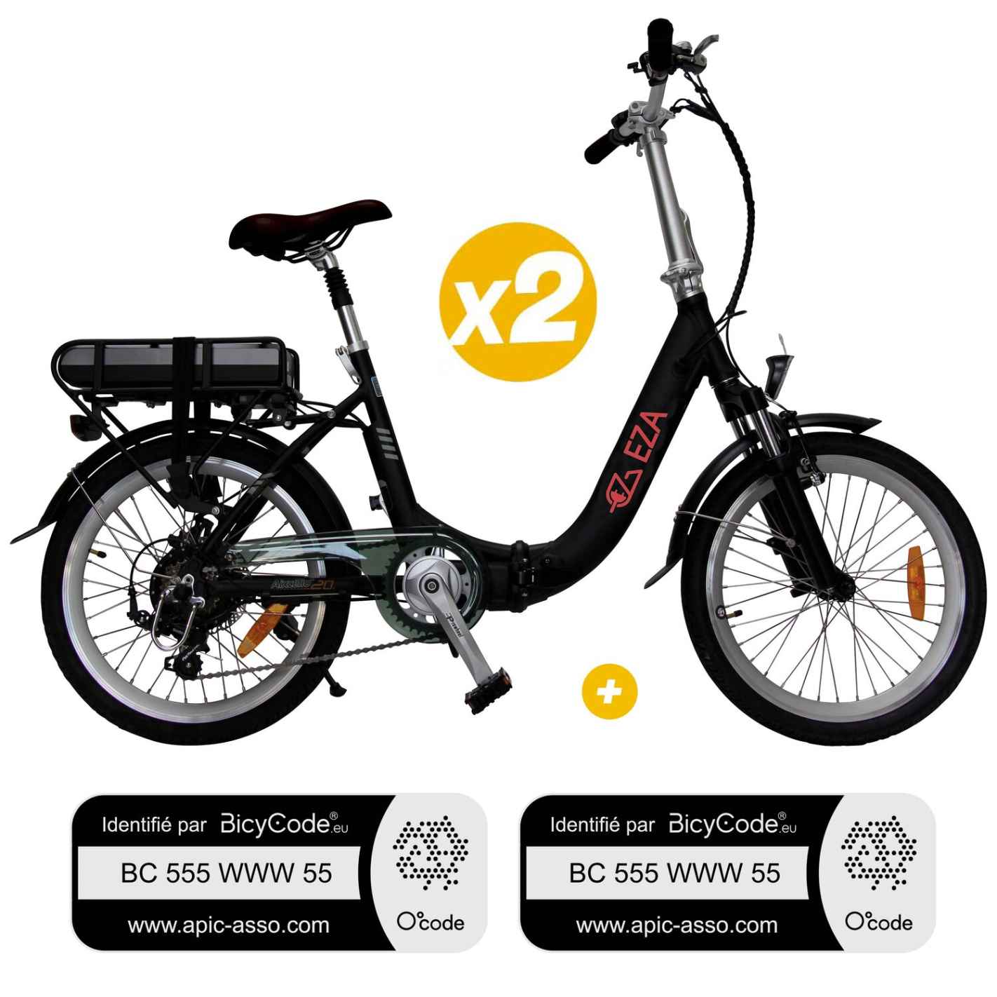 2 vélos à assistance électrique Confort noir Eza RG-BQLD1238