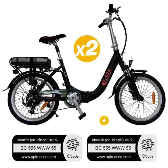 2 Vélos à assistance électrique pliant Noir Eza RG-BQLD1218