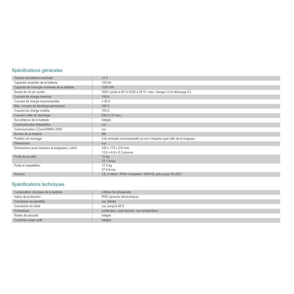 Batterie Lithium 12V 100Ah MLI Ultra 12/1250 Mastervolt RG-052772