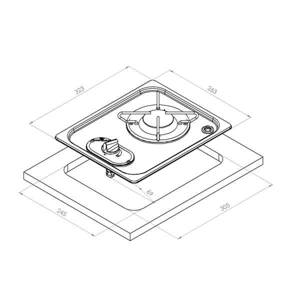 Réchaud à gaz encastrable en acier 1 Feu Navy Load RG-428489